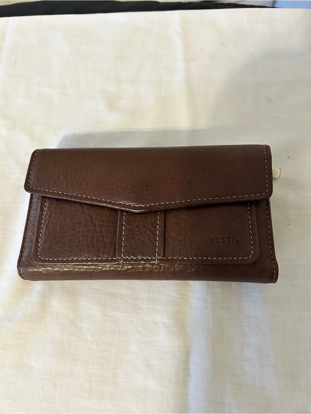 Vintage Fossil Brown Pebbled Leather Envelope Organizer Checkbook Wallet